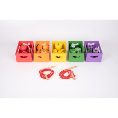 Conjunto 5 cajas madera frutas y verduras 28 pzas.