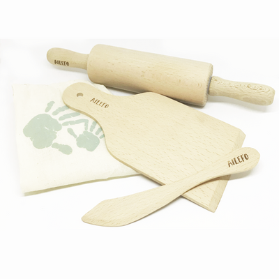 SET herramientas de madera (Rodillo - Cuchillo - Tabla)